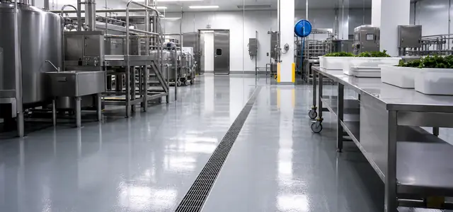Clean coated floor in a food production facility
